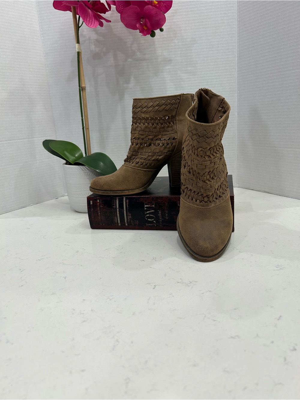 Fergalicious Braided Suede Ankle Booties - Brown